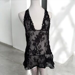 Vintage Victoria secret Black Lace  babydoll M goth coquette fairy whimsy